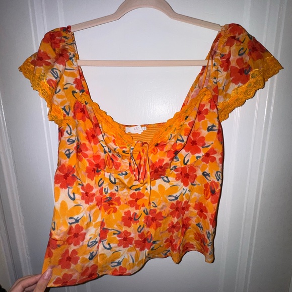 NWOT - ASTR the Label Floral Lace Flutter-sleeve Top - Picture 1 of 6
